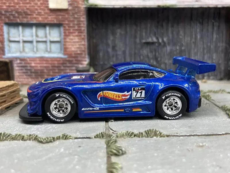 Custom Hot Wheels Mercedes Amg Gt3 Race Car In Blue With Chrome Race Wheels With Yokohama Rubber Tires 1