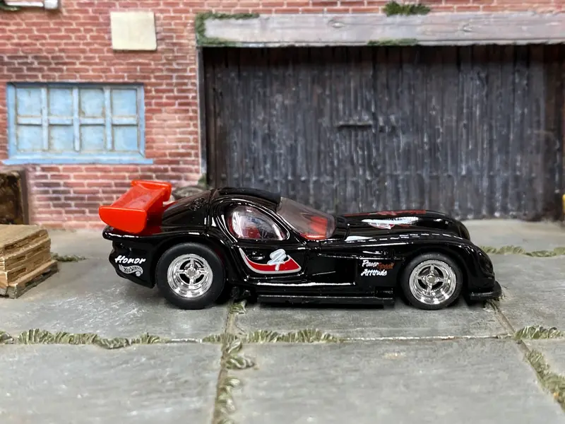 Custom Hot Wheels - Panoz Gtr-1 - Black And Red - Chrome Mag Wheels - Rubber Tires 1