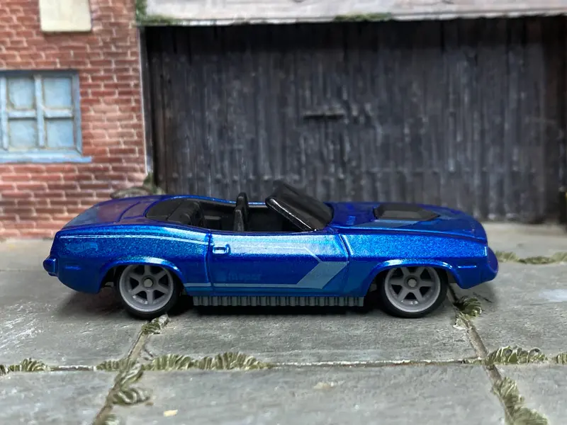 Custom Hot Wheels - Plymouth Barracuda - Blue - Gray 6 Spoke Wheels - Rubber Tires 1