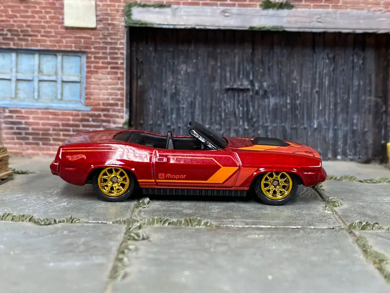 Custom Hot Wheels - Plymouth Barracuda - Red And Orange - Gold Mag Wheels - Rubber Tires 1