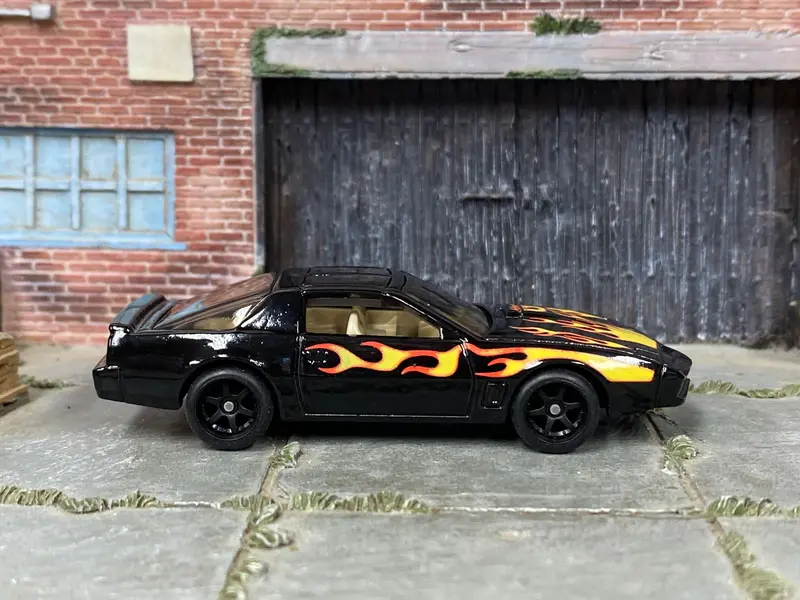 Custom Hot Wheels - Pontiac Firebird K.I.T.T. - Black With Flames - Black Mag Wheels - Rubber Tires 1