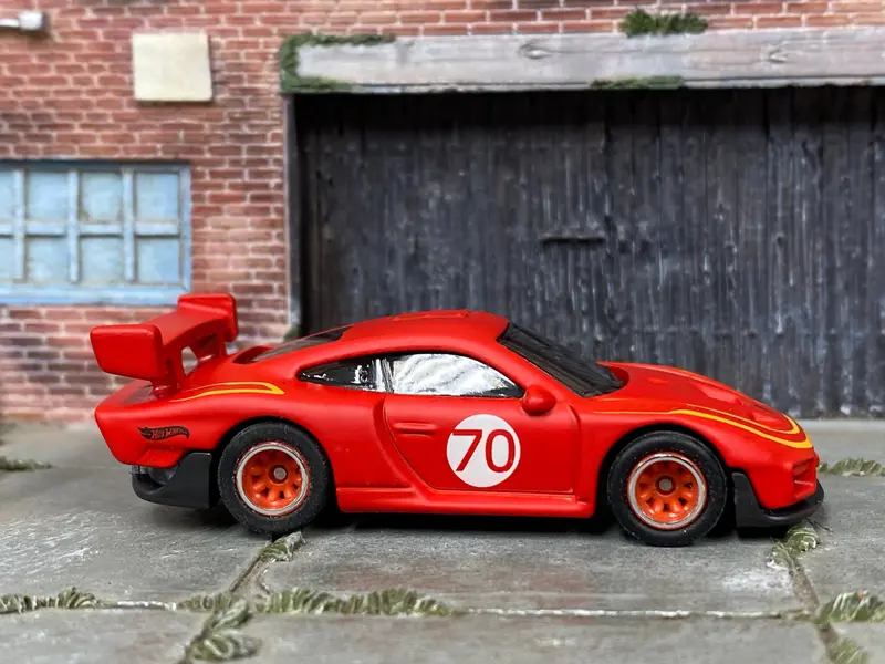 Custom Hot Wheels - Porsche 935 - Custom Satin Clearcoat Over Red And Yellow - Red And Chrome Race Wheels - Rubber Tires 1