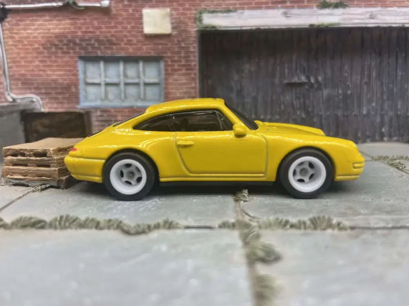 Custom Hot Wheels Porsche Carrera In Yellow With White 5 Spoke Deep Dish Wheels With Rubber Tires 1