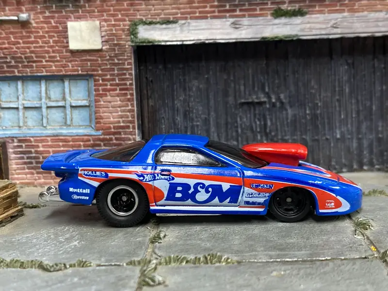 Custom Hot Wheels - Pro Stock Firebird Drag Car -Blue, Red And White B&M - Black And Chrome Mag Wheels - Rubber Tires 1