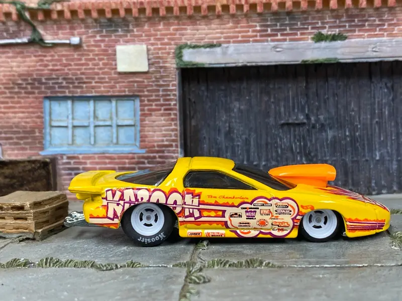 Custom Hot Wheels - Pro Stock Pontiac Firebird - Yellow Kaboom - White Mag Wheels - Hoosier Drag Slicks 1