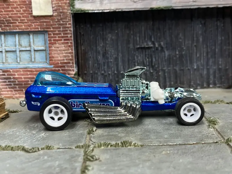 Custom Hot Wheels - Rigor Motor Dragster - Blue And White - White 5 Spoke Wheels - Rubber Tires 1