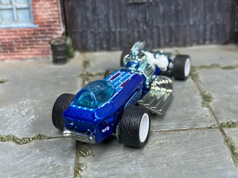 Custom Hot Wheels - Rigor Motor Dragster - Blue And White - White 5 Spoke Wheels - Rubber Tires 2