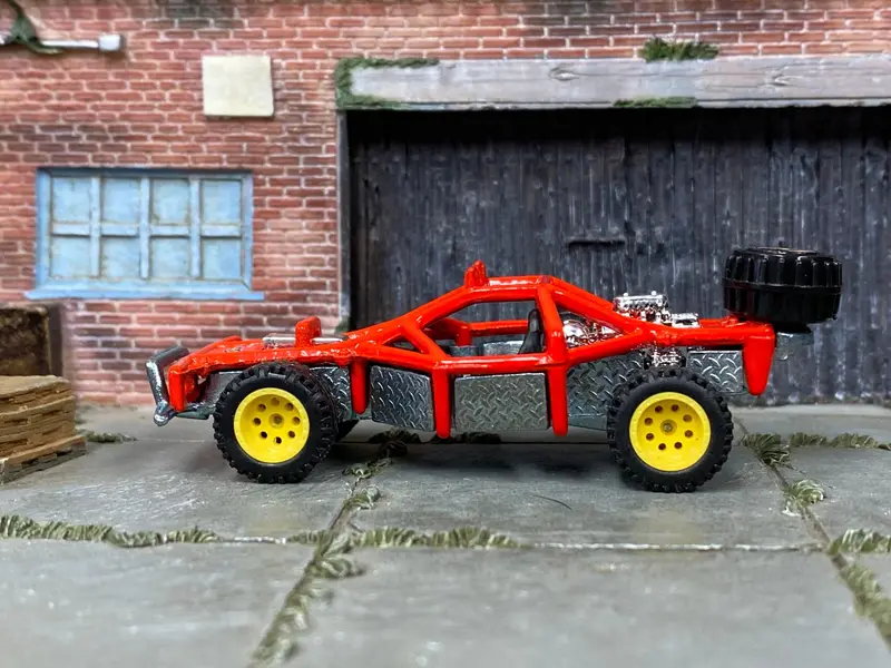 Custom Hot Wheels - Roll Cage Dune Buggy San Rail - Red - Yellow Bead Lock Wheels - Off Road Rubber Tires 1