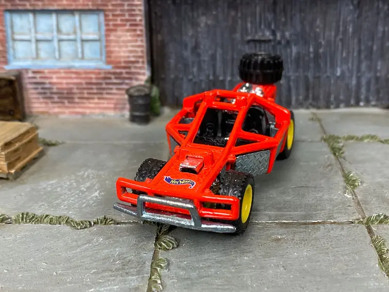 Custom Hot Wheels - Roll Cage Dune Buggy San Rail - Red - Yellow Bead Lock Wheels - Off Road Rubber Tires 2
