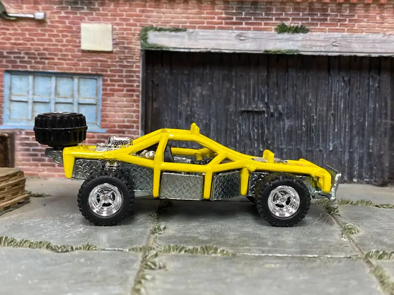 Custom Hot Wheels - Roll Cage Dune Buggy San Rail - Yellow - Chrome Mag Wheels - Off Road Rubber Tires 1