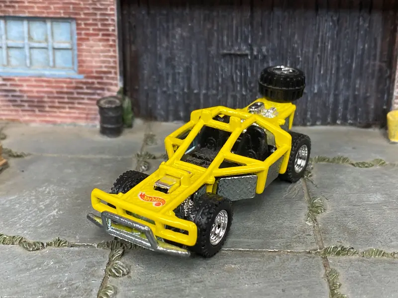 Custom Hot Wheels - Roll Cage Dune Buggy San Rail - Yellow - Chrome Mag Wheels - Off Road Rubber Tires 2