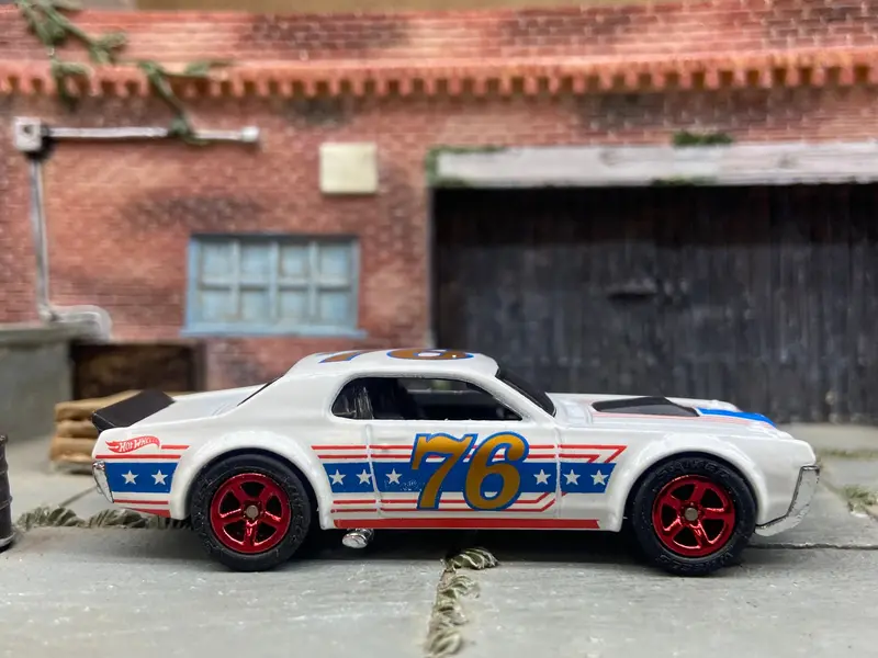 Custom Hot Wheels Stars And Stripes 1968 Mercury Cougar Dressed In Red, White And Blue With Red 5 Star Wheels With Rubber Tires 1