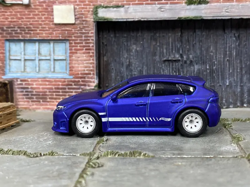 Custom Hot Wheels - Subaru Wrx Sti - Custom Satin Clearcoat Over Blue - White And Chrome Race Wheels - Rubber Tires 1