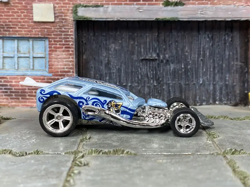 Custom Hot Wheels - Surf Crate Hot Rod - Blue Wild Waves - Chrome Mag Wheels - Rubber Tires 1