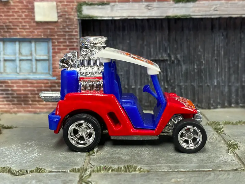 Custom Hot Wheels - Tee'd Off Golf Cart - Red, White And Blue - Chrome Amr Wheels - Rubber Tires 1