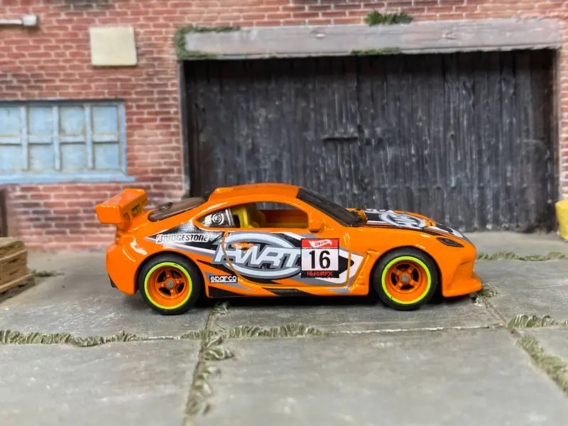 Custom Hot Wheels - Toyota Gr86 Cup - Orange - Orange And Green Mag Wheels - Rubber Tires 1