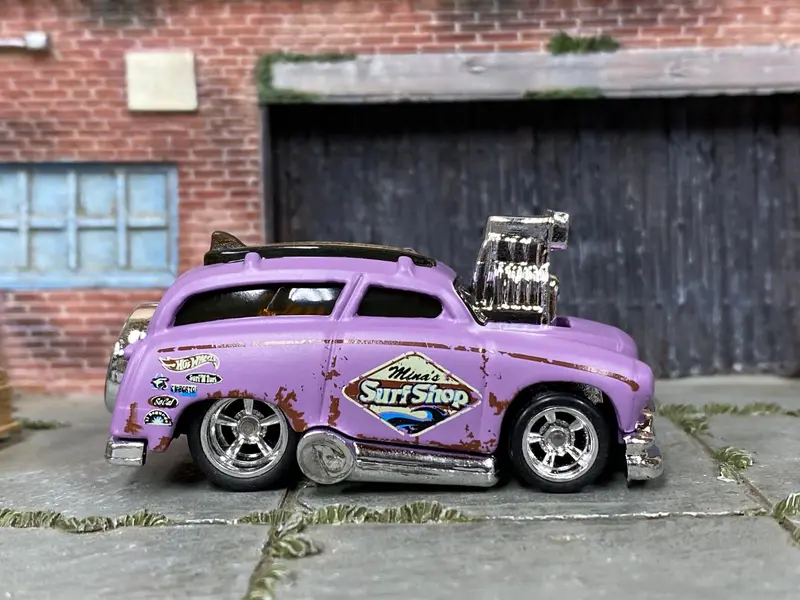 Custom Hot Wheels - Tuned Surf 'N Turf Surf Wagon - Purple - Chrome American Racing Wheels - Rubber Tires 1