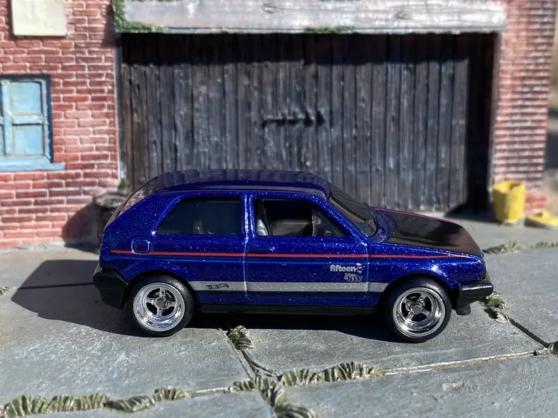 Custom Hot Wheels - Volkswagen Golf - Blue - Chrome 4 Spoke Wheels - Rubber Tires 1