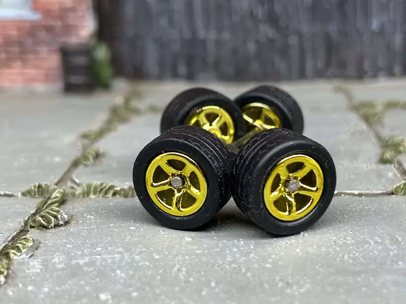 Custom Hot Wheels Wheels And Matchbox Rubber Tires - Gold Anodized Factory 5 Star Hot Rod Wheels Rubber Tires 10Mm & 10Mm 1