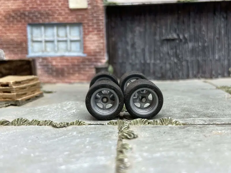 Custom Hot Wheels Wheels And Matchbox Rubber Tires - Gray 5 Spoke American Racing Wheels And Rubber Tires 12Mm & 12Mm 1