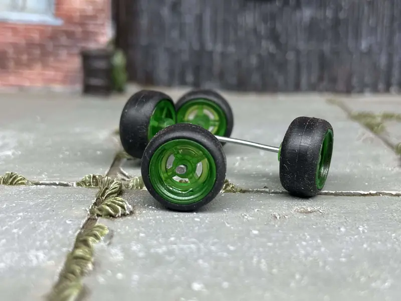 Custom Hot Wheels Wheels And Matchbox Rubber Tires - Green 4 Spoke Wheels Rubber Tires 10Mm & 10Mm 1