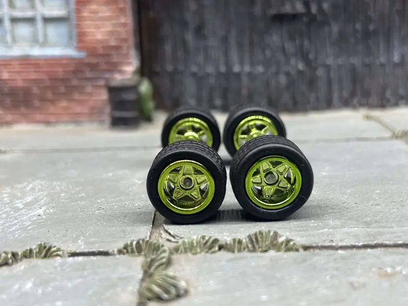 Custom Hot Wheels Wheels And Matchbox Rubber Tires - Green Anodized Classic 5 Star Hot Rod Wheels Rubber Tires 10Mm & 10Mm 1