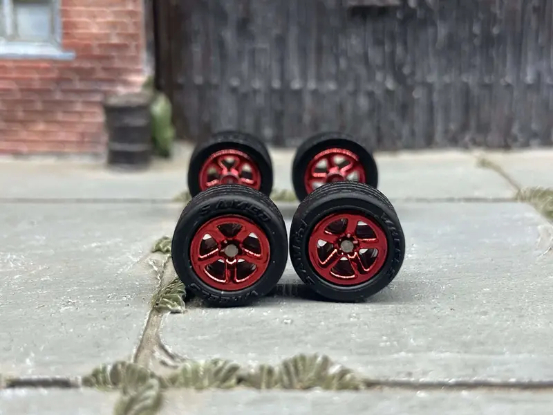 Custom Hot Wheels Wheels And Matchbox Rubber Tires - Red Anodized Factory 5 Star Hot Rod Wheels Rubber Tires 10Mm & 10Mm 1