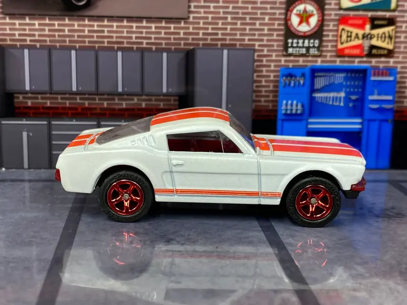Custom Matchbox - 1965 Mustang Gt - White And Red - Red Race Wheels - Rubber Tires 1