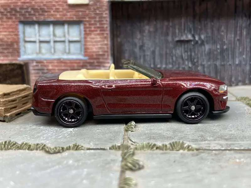 Custom Matchbox - 2018 Ford Mustang Convertible - Black 6 Spoke Studded Race Wheels - Rubber Tires 1