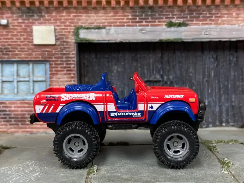 Custom Matchbox - International Scout 4X4 - Red, Blue And White - Gray Mag Wheels - Off Road Rubber Tires 1