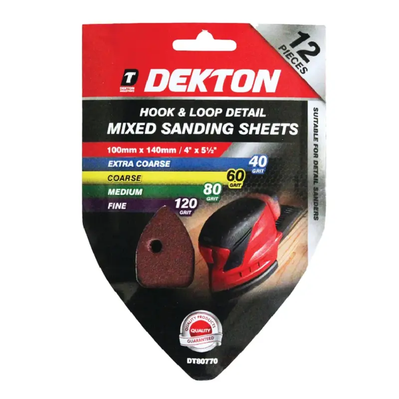 Dekton 12Pc Hook And Loop Detail Mixed Sanding Sheets 100Mm X 140Mm – Assorted Grit 2