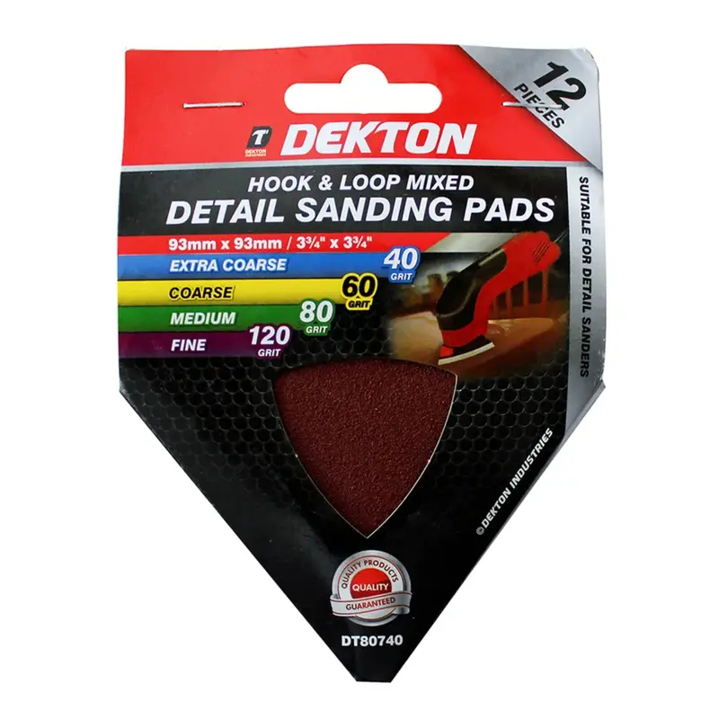 Dekton 12Pc Hook And Loop Mixed Detail Sanding Pads 93Mm X 93Mm - Assorted 1
