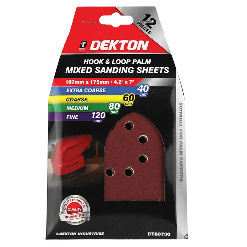 Dekton 12Pc Hook And Loop Palm Mixed Sanding Sheets 107Mm X 175Mm - Assorted Grits 2