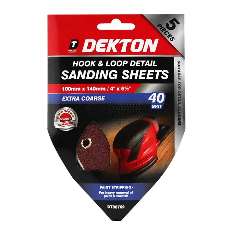 Dekton 5Pc Hook And Loop Detail Sanding Sheets 100Mm X 140Mm - Extra Coarse 40 Grit 2