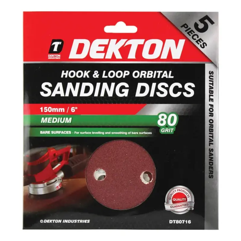 Dekton 5Pc Hook And Loop Orbital Sanding Discs 150Mm - Medium 80 Grit 2