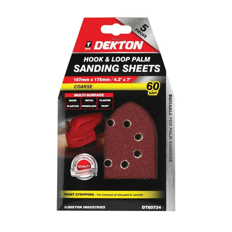 Dekton 5Pc Hook And Loop Palm Sanding Sheets 107Mm X 175Mm - Coarse 60 Grit 2