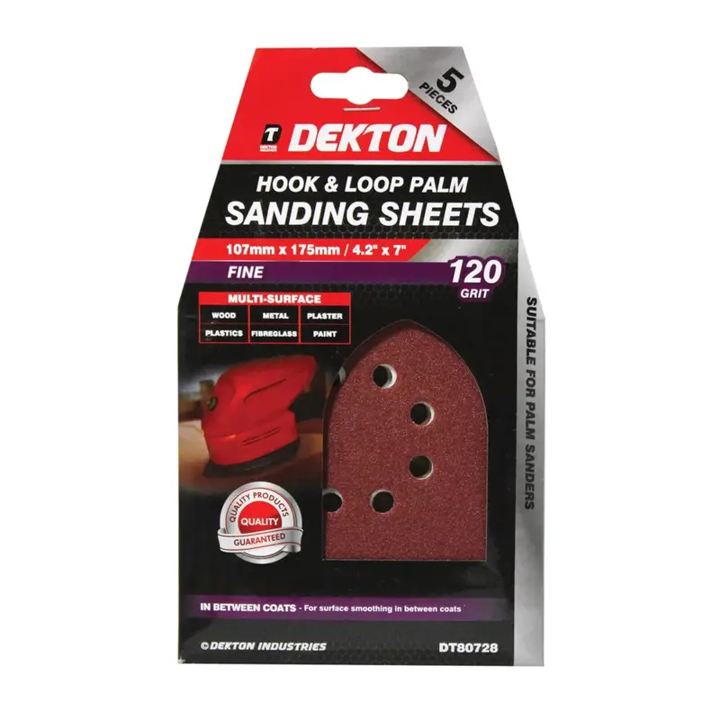 Dekton 5Pc Hook And Loop Palm Sanding Sheets 107Mm X 175Mm - Fine 120 Grit 2