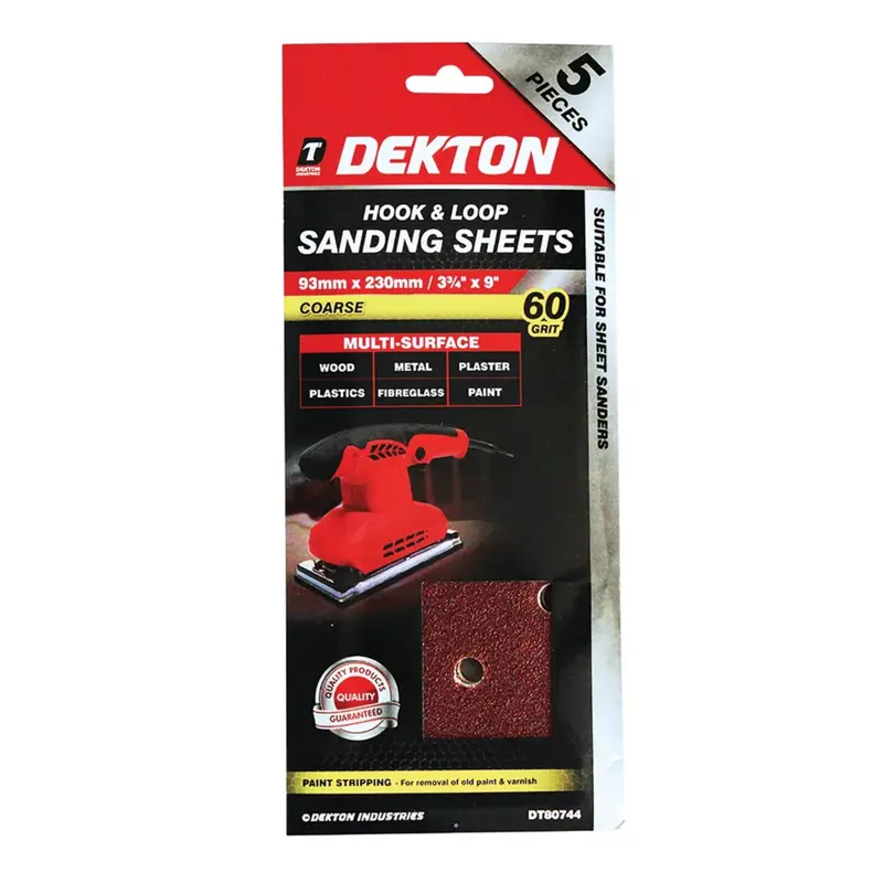 Dekton 5Pc Hook And Loop Sanding Sheets 93Mm X 230Mm - Coarse 60 Grit 2
