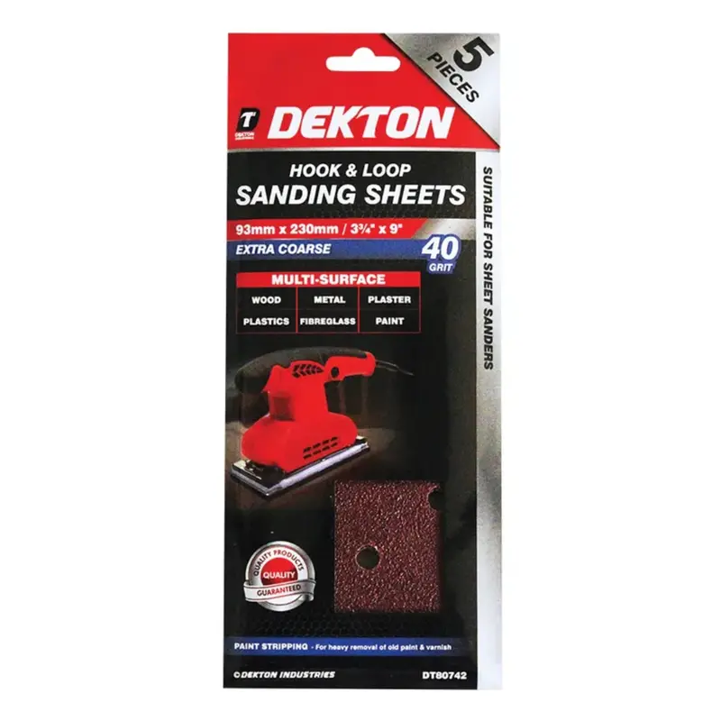 Dekton 5Pc Hook And Loop Sanding Sheets 93Mm X 230Mm - Extra Coarse 40 Grit 2