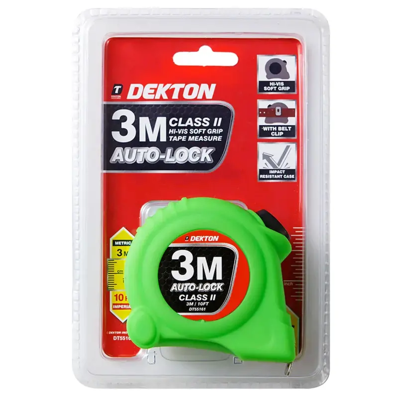 Dekton Hi Vis Green Soft Grip Auto-Lock Tape Measure 3M X 16Mm 2