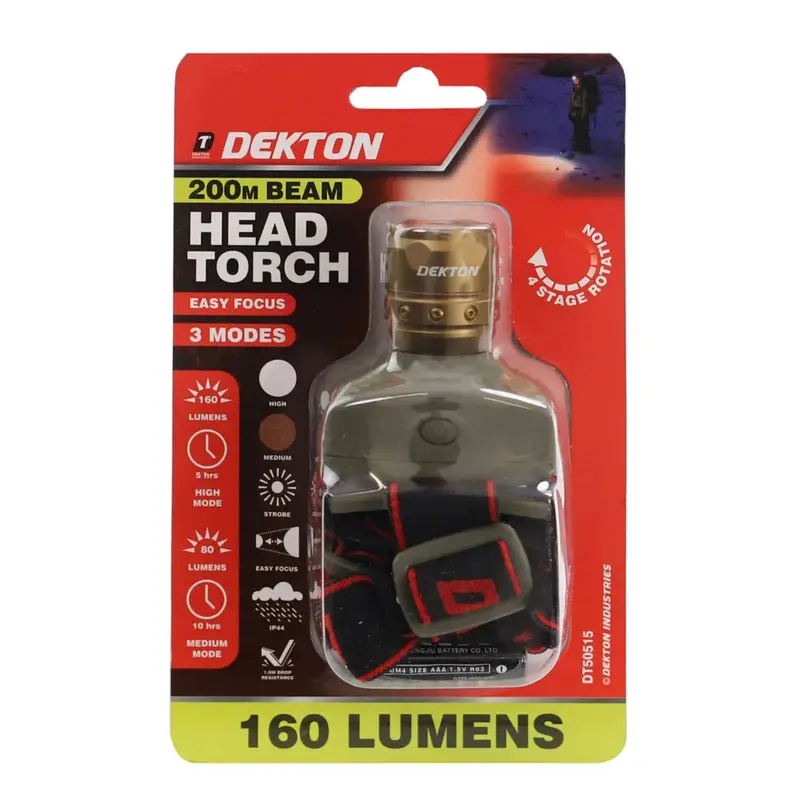 Dekton Pro Light Xa160 Searcher Head Torch - 160 Lumens / 200M Distance 2