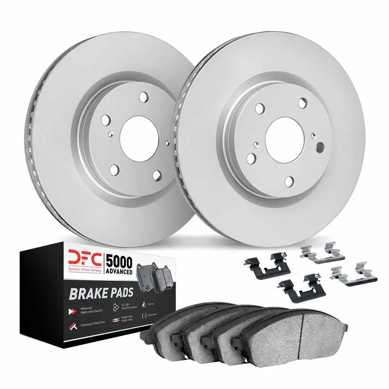 Dynamic Friction 2022-2025 Kia Carnival Front Geospec Rotors With 5000 Advanced Brake Pads W/Hardware 1