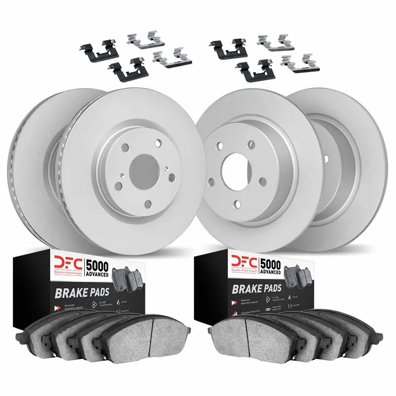 Dynamic Friction 2022-2025 Kia Carnival Front & Rear Geospec Rotors With 5000 Advanced Brake Pads W/Hardware 1