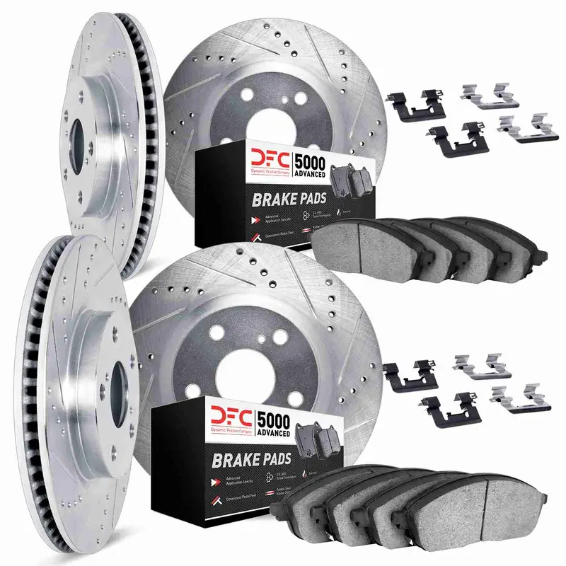 Dynamic Friction 2025-2025 Subaru Forester Front & Rear Drill/Slot Silver Rotors 5000 Adv Brake Pads W/Hardware 1