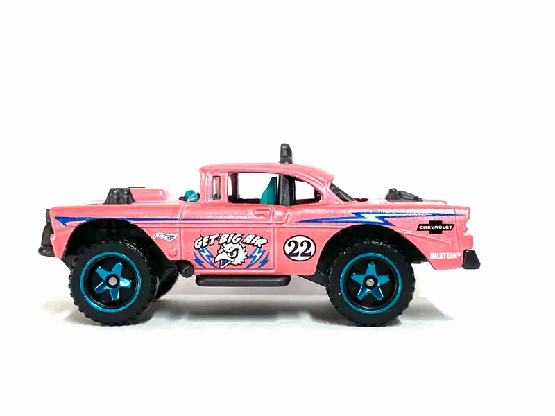 Loose Hot Wheels -1955 Chevy Big Air Bel Air 4X4 - Pink And Blue 1