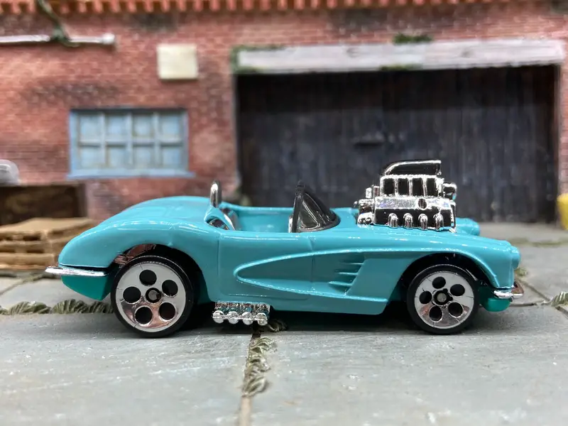 Loose Hot Wheels 1958 Chevy Corvette Motor Hood Dressed In Light Blue 1