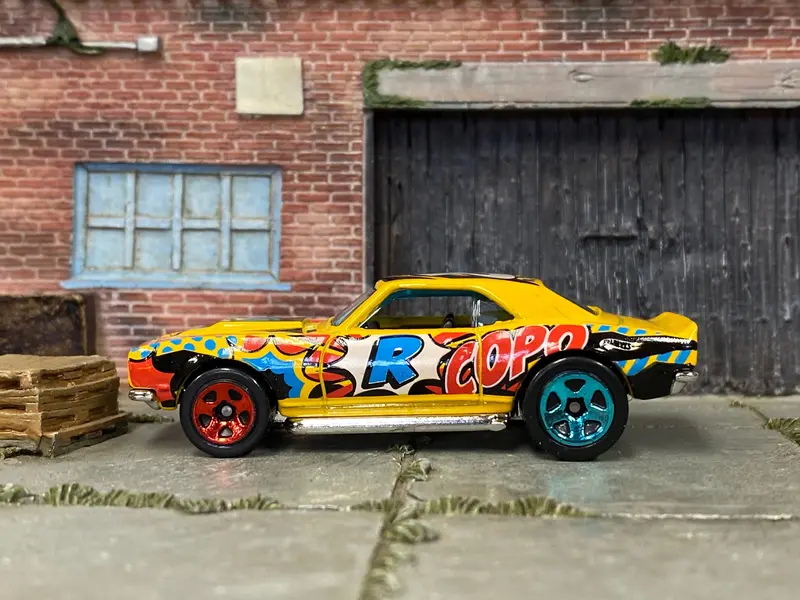 Loose Hot Wheels - 1968 Chevy Camaro Copo - Yellow Camaro Art Car Graphics 1
