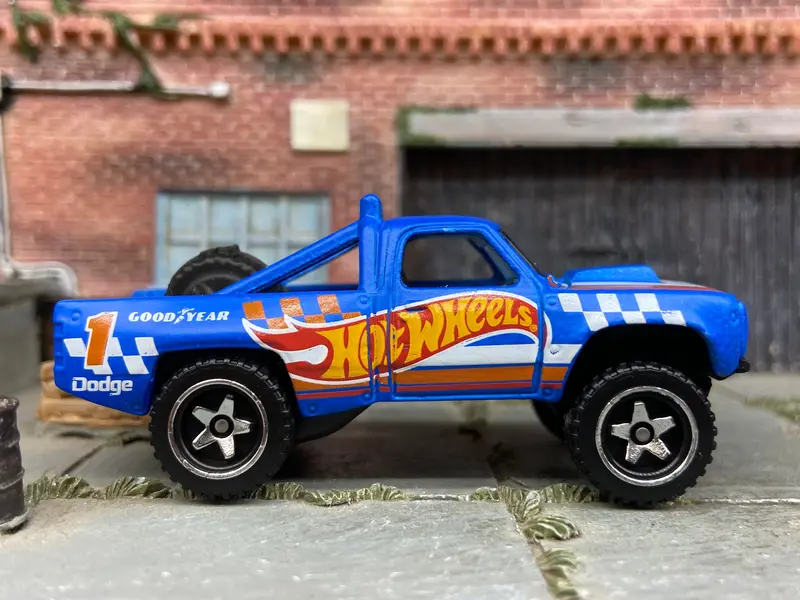 Loose Hot Wheels 1987 Dodge D100 Baja Race Truck In Hot Wheels Blue Race Livery 1