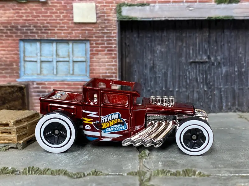 Loose Hot Wheels - Bone Shaker Hot Rod Truck - Dark Red Team Hot Wheels 1