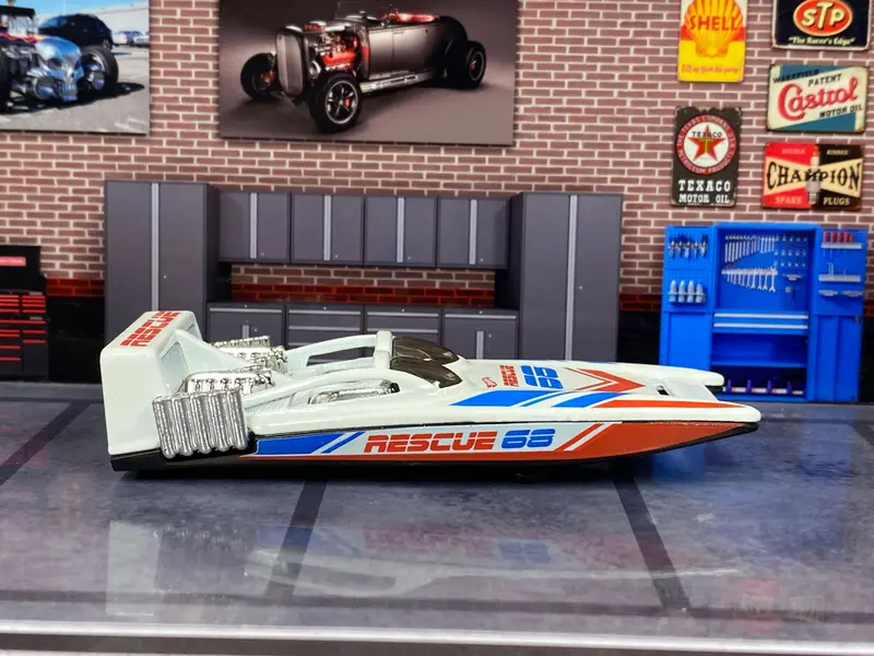 Loose Hot Wheels - H2go Speed Boat - White, Red And Blue Recue 1